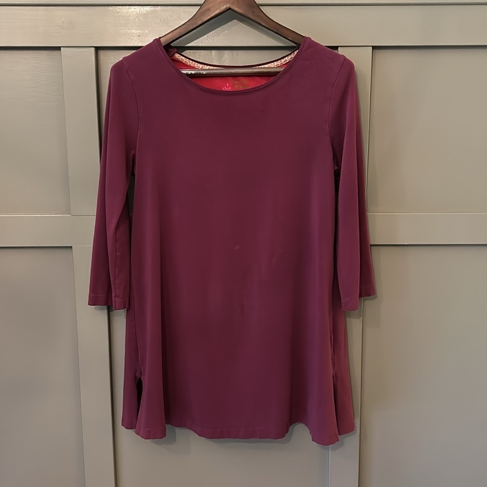 Gudrun Sjoden Stretch Jersey Tunic Organic Cotton Purple Burgundy Size Medium